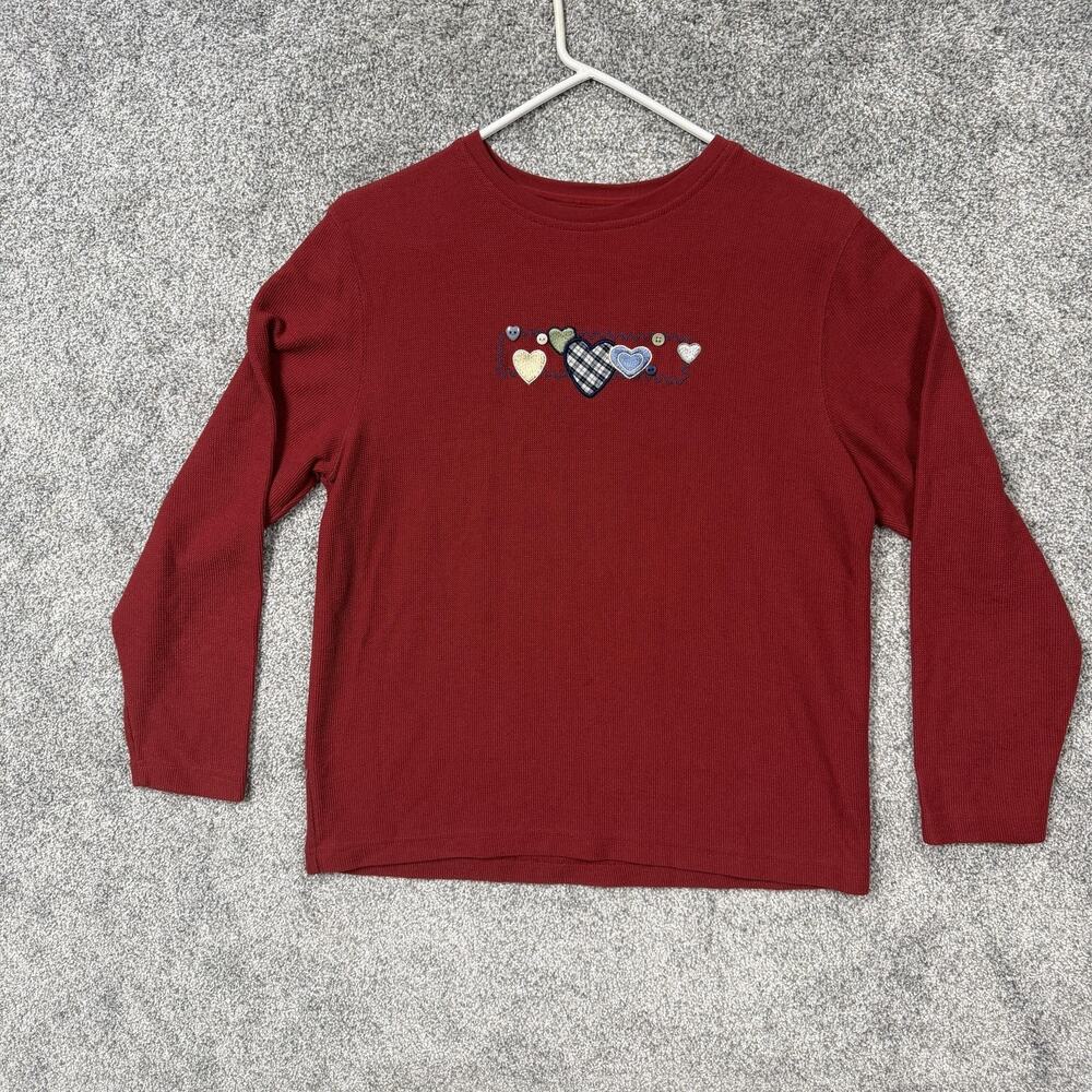 Vintage Y2K Christopher & Banks Top Womens S Red Heart Embroidered Valentine